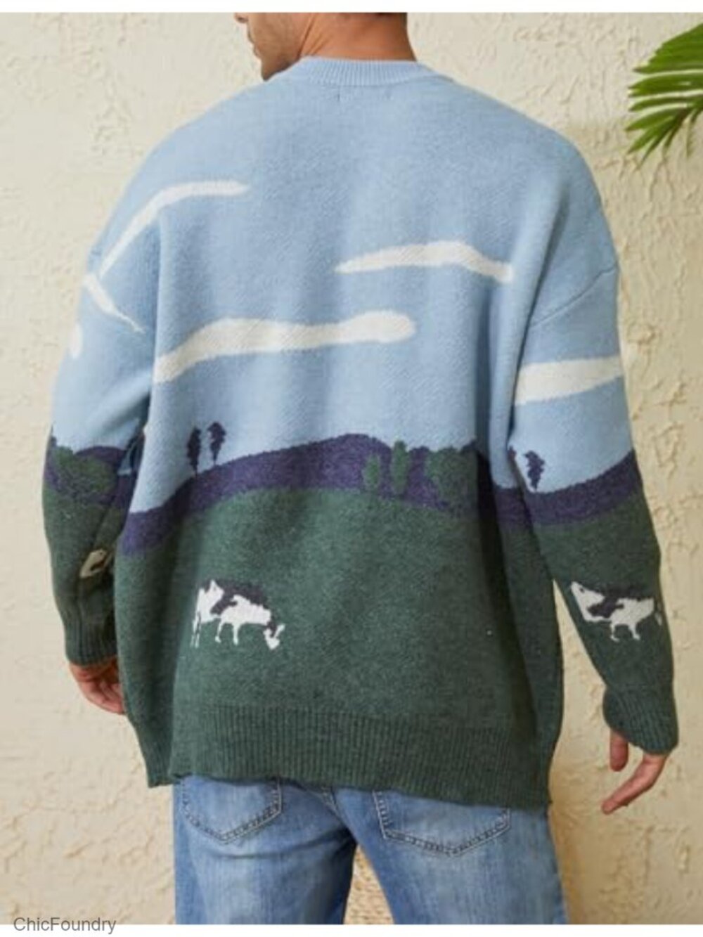 Vintage Oversized Cable Knit Pullover Sweater Y2K Grandpa Crewneck - Picture 4 of 6